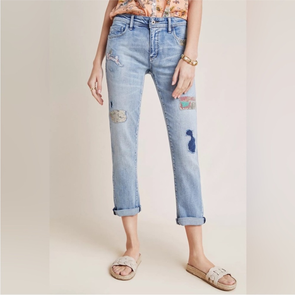 Pilcro and the Letterpress by Anthropologie Light Blue Patchwork Jean 32 Tall